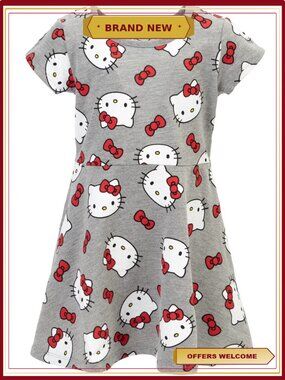 Hello Kitty Short Sleeve French Terry Skater Dress Girls Size 7-8
